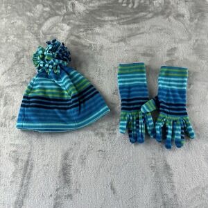 Old Navy Hat & Gloves Multicolored Stripes Green Turquoise Blue